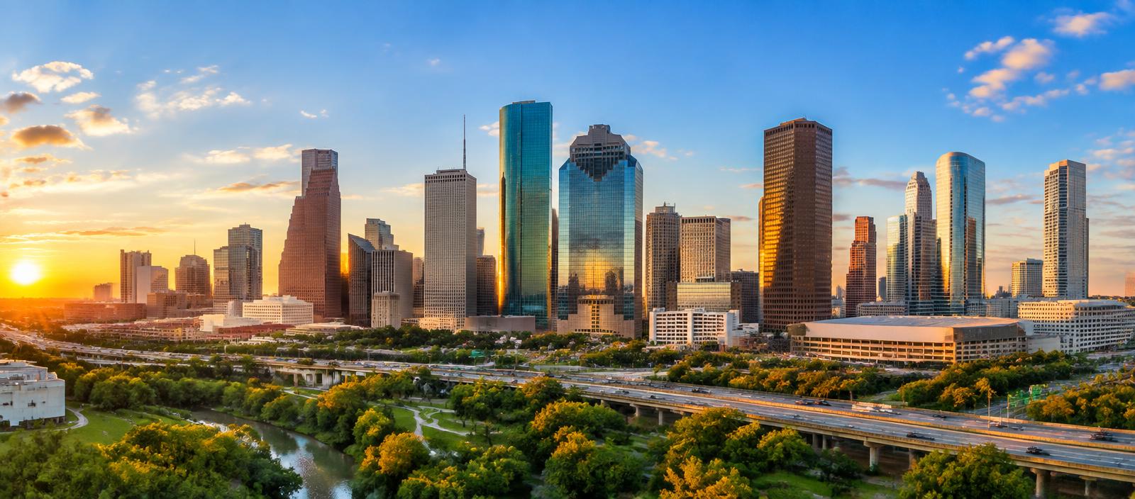 Houston skyline at sunset